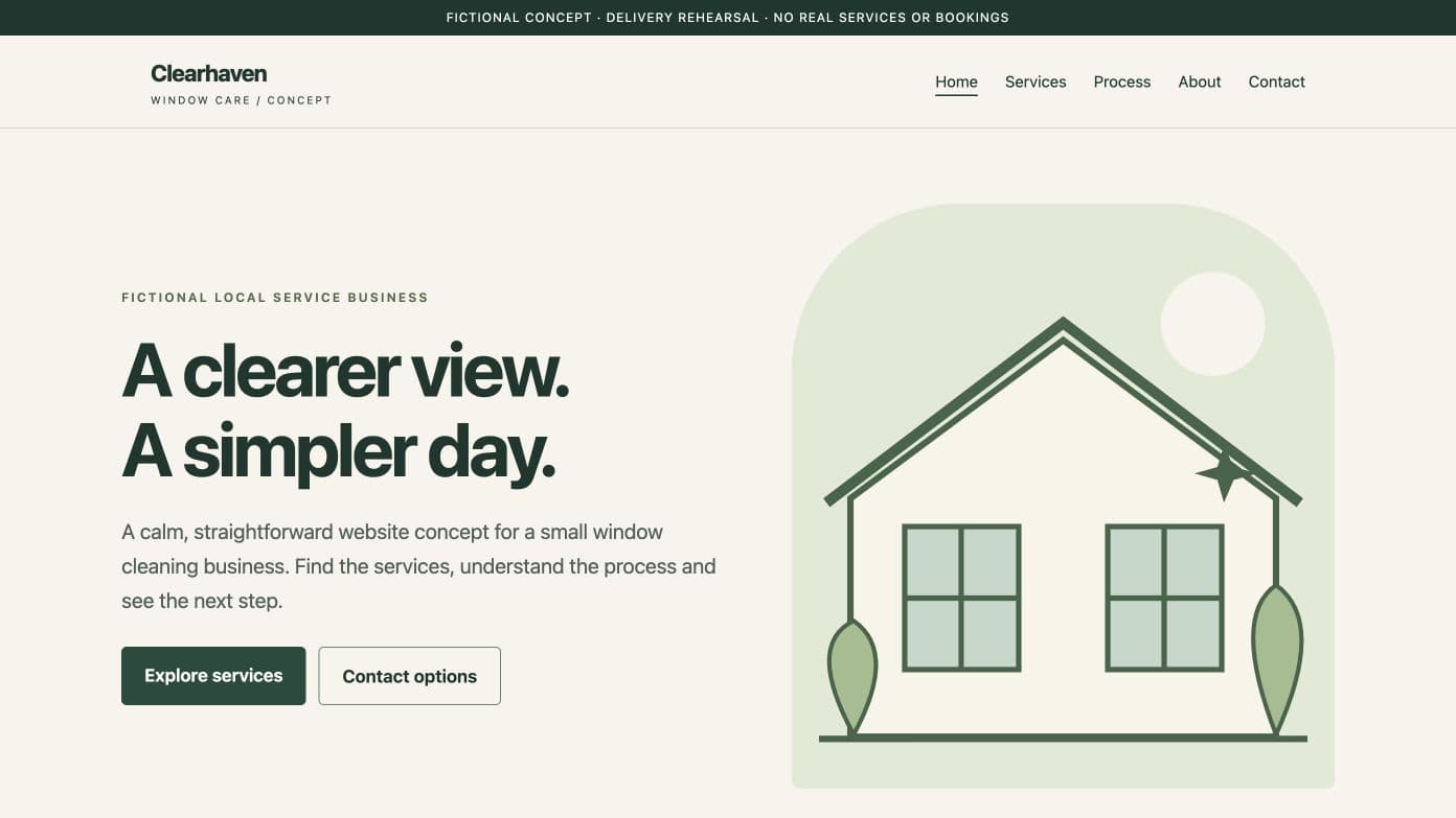 Clearhaven fictional window-care website concept.
